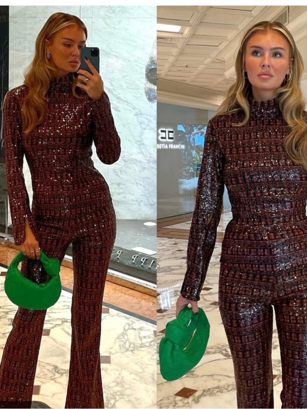 ZARA Sequin High-Neck Blouse  and Slacks Set /2piece XL